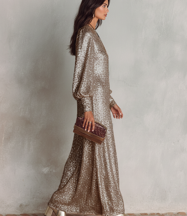 Women's Relaxed Split Skirt Maxi Sequin Dress