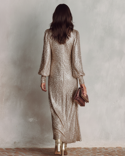 Women's Relaxed Split Skirt Maxi Sequin Dress