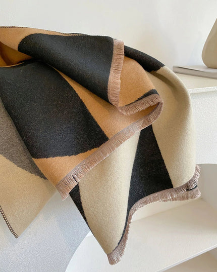 Women's Reversible Geometric Scarf with Fringed Ends