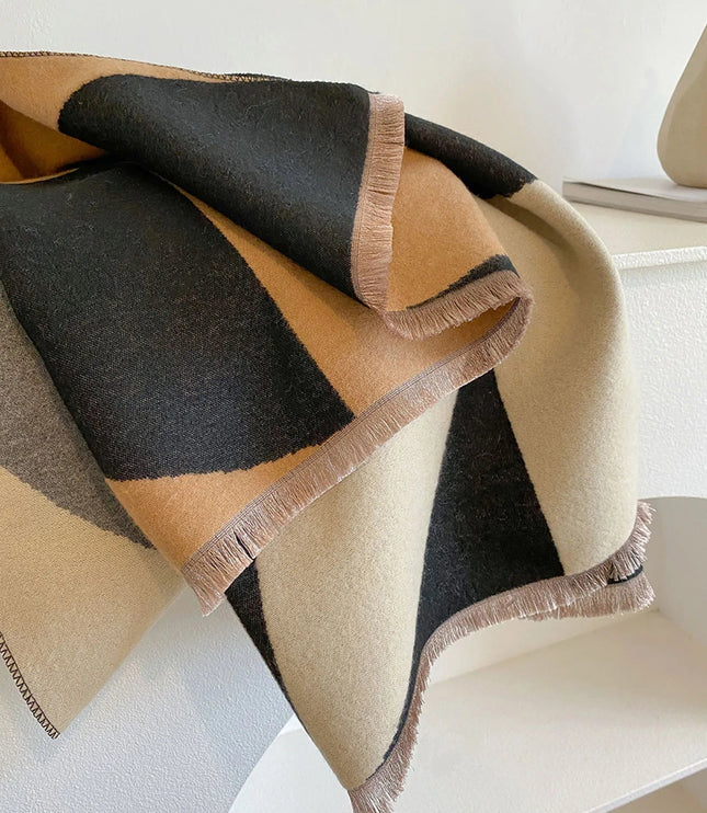 Women's Reversible Geometric Scarf with Fringed Ends