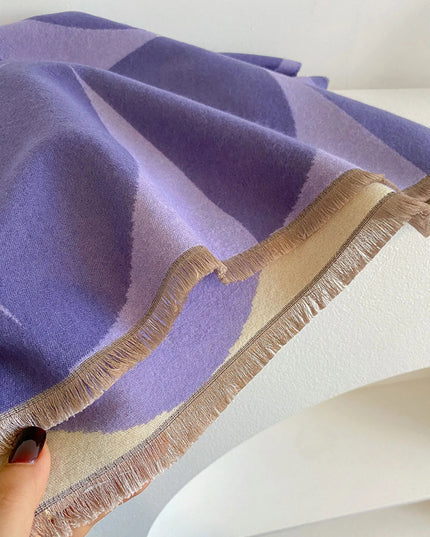 Women's Reversible Geometric Scarf with Fringed Ends