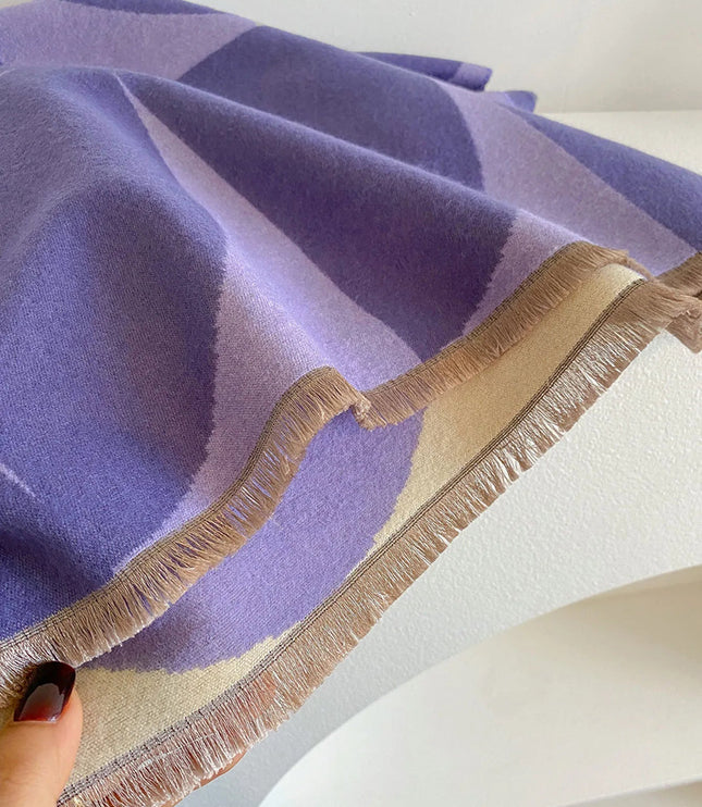 Women's Reversible Geometric Scarf with Fringed Ends