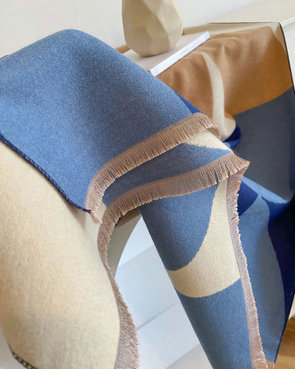 Women's Reversible Geometric Scarf with Fringed Ends