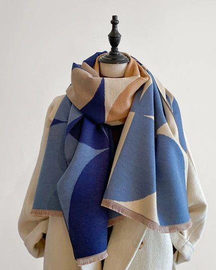 Women's Reversible Geometric Scarf with Fringed Ends