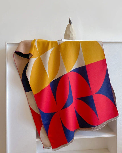 Women's Reversible Geometric Scarf with Fringed Ends
