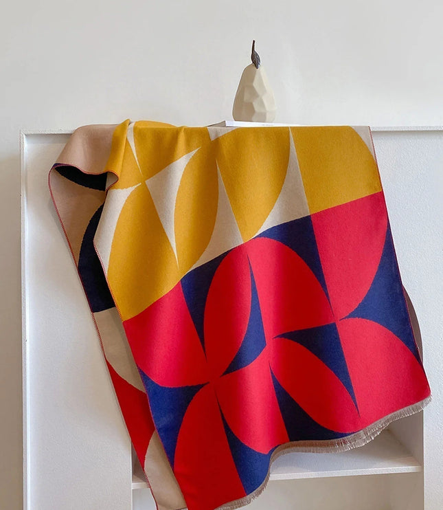 Women's Reversible Geometric Scarf with Fringed Ends