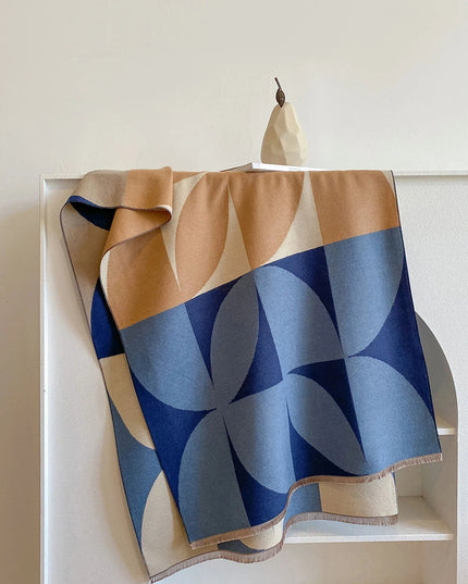Women's Reversible Geometric Scarf with Fringed Ends