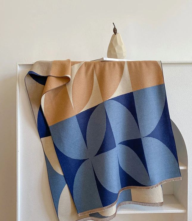 Women's Reversible Geometric Scarf with Fringed Ends