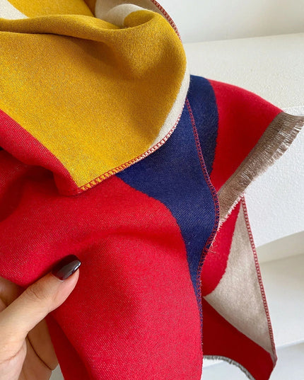 Women's Reversible Geometric Scarf with Fringed Ends