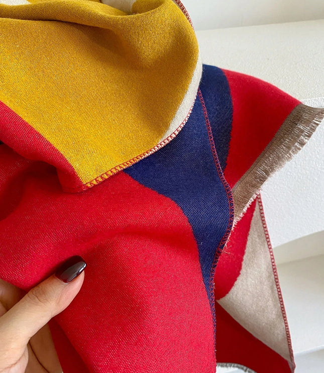 Women's Reversible Geometric Scarf with Fringed Ends