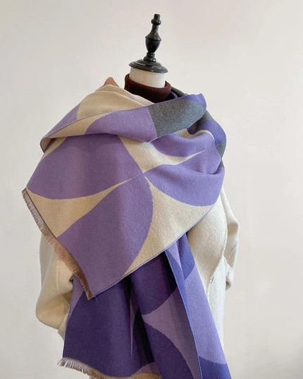 Women's Reversible Geometric Scarf with Fringed Ends