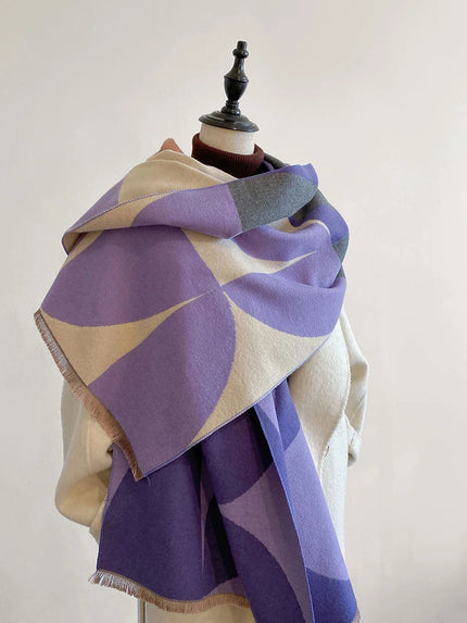 Women's Reversible Geometric Scarf with Fringed Ends