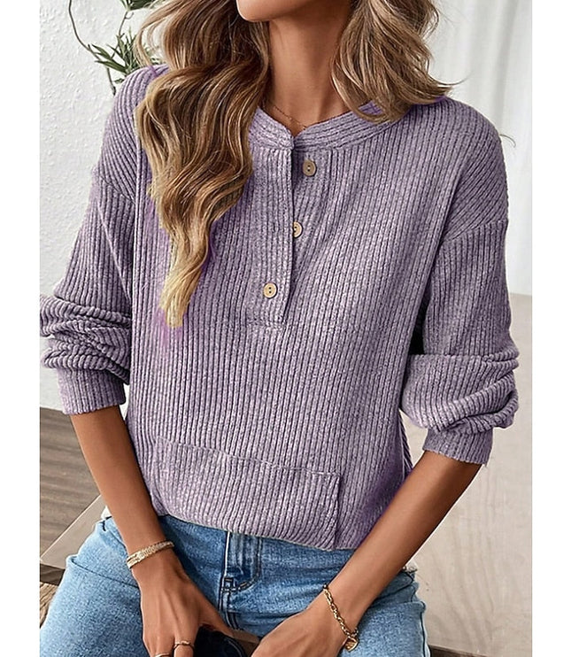 Nadia | Ribbed Button Henley Top