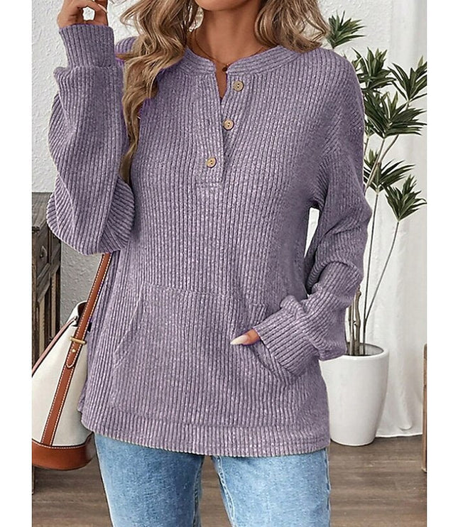 Nadia | Ribbed Button Henley Top