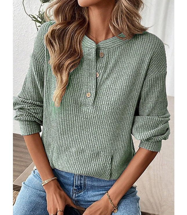 Nadia | Ribbed Button Henley Top