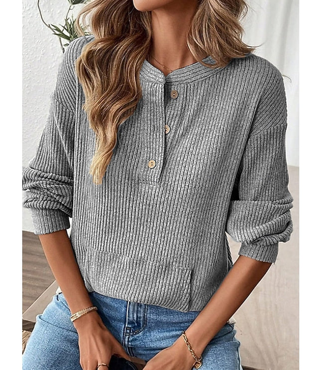 Nadia | Ribbed Button Henley Top
