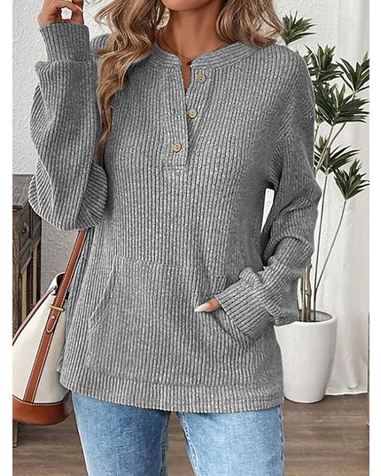 Nadia | Ribbed Button Henley Top