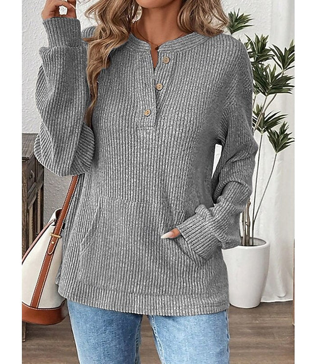 Nadia | Ribbed Button Henley Top