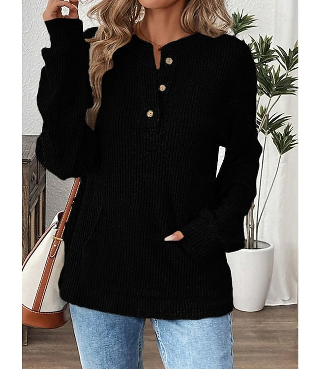 Nadia | Ribbed Button Henley Top