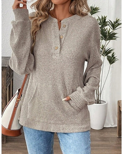 Nadia | Ribbed Button Henley Top