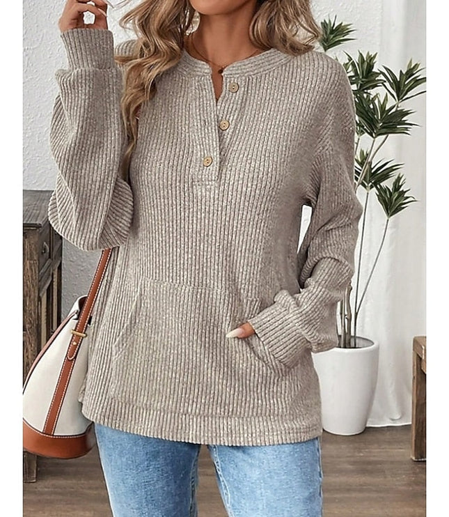 Nadia | Ribbed Button Henley Top