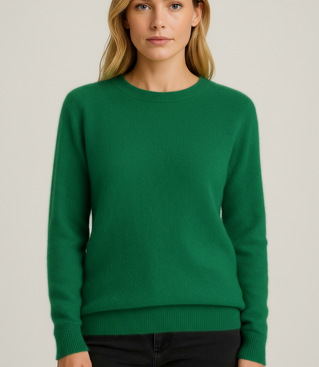 Women's Ribbed Edge Fine Knitted Crew Neck Jumper