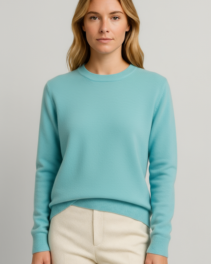 Women's Ribbed Edge Fine Knitted Crew Neck Jumper