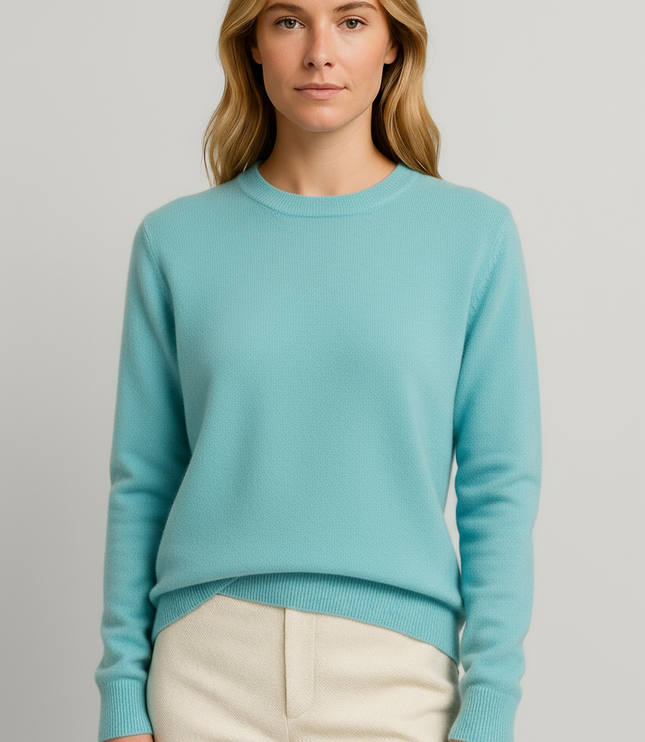 Women's Ribbed Edge Fine Knitted Crew Neck Jumper