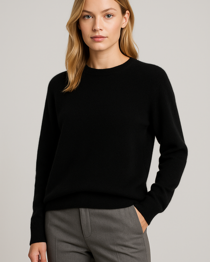 Women's Ribbed Edge Fine Knitted Crew Neck Jumper