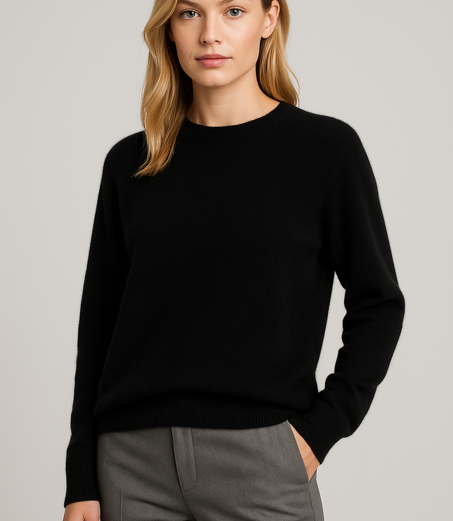 Women's Ribbed Edge Fine Knitted Crew Neck Jumper