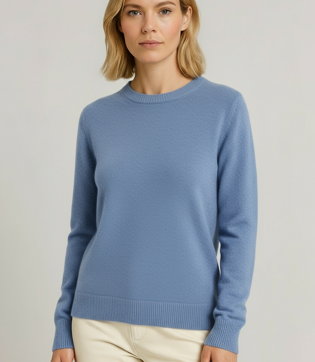 Women's Ribbed Edge Fine Knitted Crew Neck Jumper