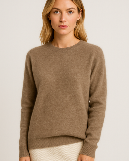 Women's Ribbed Edge Fine Knitted Crew Neck Jumper