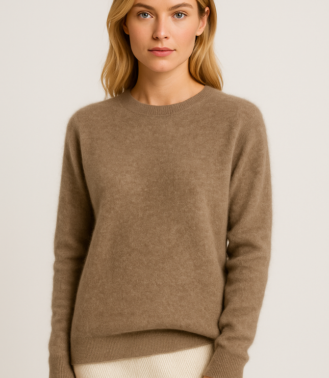 Women's Ribbed Edge Fine Knitted Crew Neck Jumper