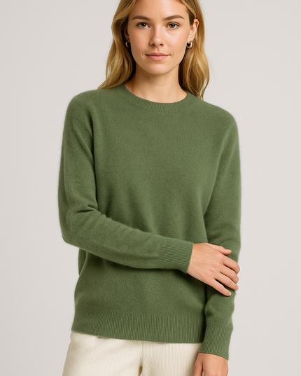 Women's Ribbed Edge Fine Knitted Crew Neck Jumper