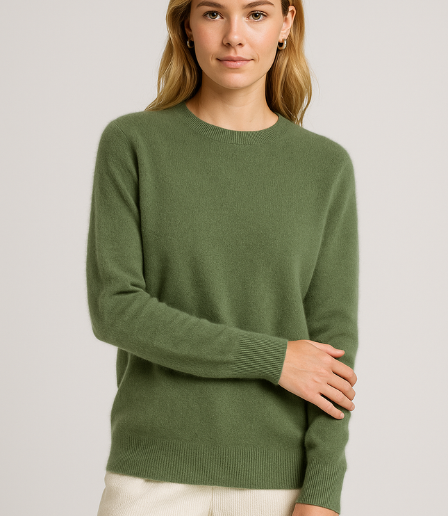 Women's Ribbed Edge Fine Knitted Crew Neck Jumper