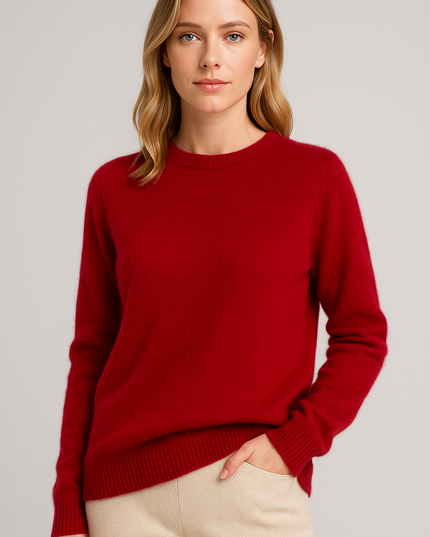 Women's Ribbed Edge Fine Knitted Crew Neck Jumper