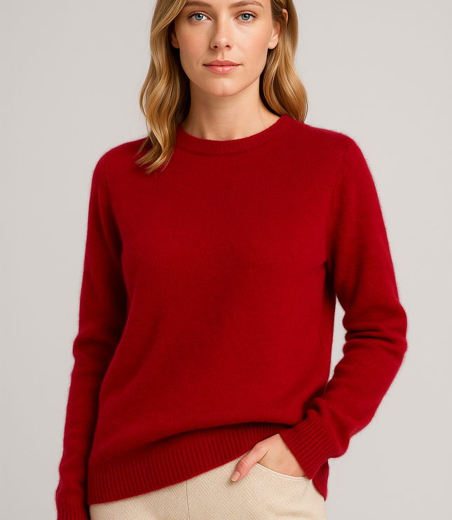 Women's Ribbed Edge Fine Knitted Crew Neck Jumper
