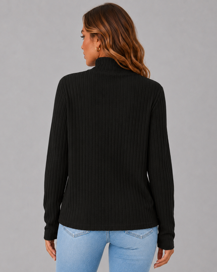 Ribbed Turtleneck Sweater with Side Button Detail