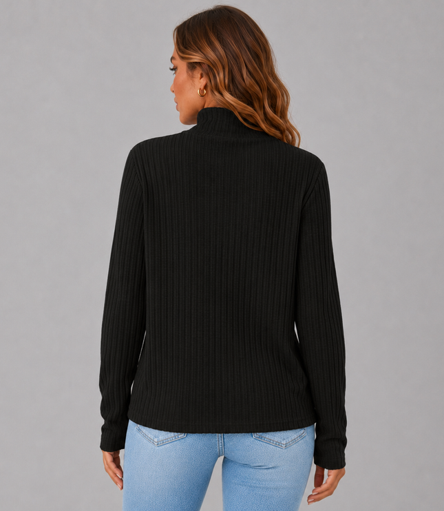 Ribbed Turtleneck Sweater with Side Button Detail