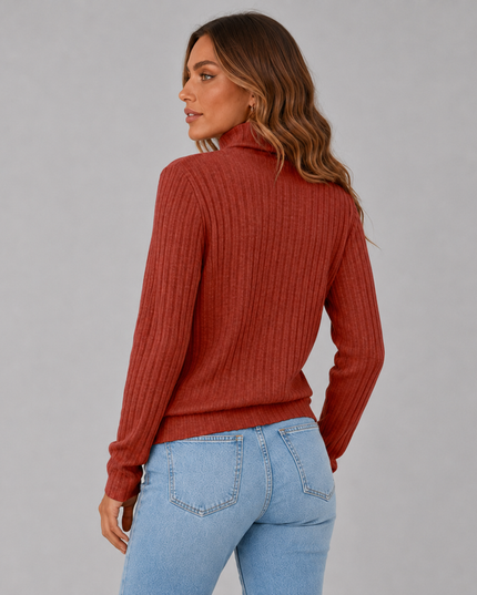 Ribbed Turtleneck Sweater with Side Button Detail