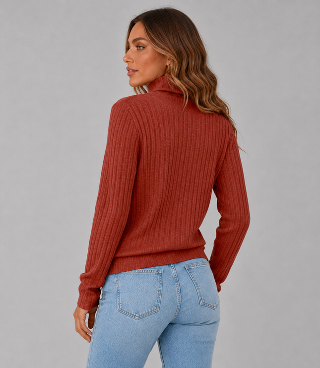 Ribbed Turtleneck Sweater with Side Button Detail