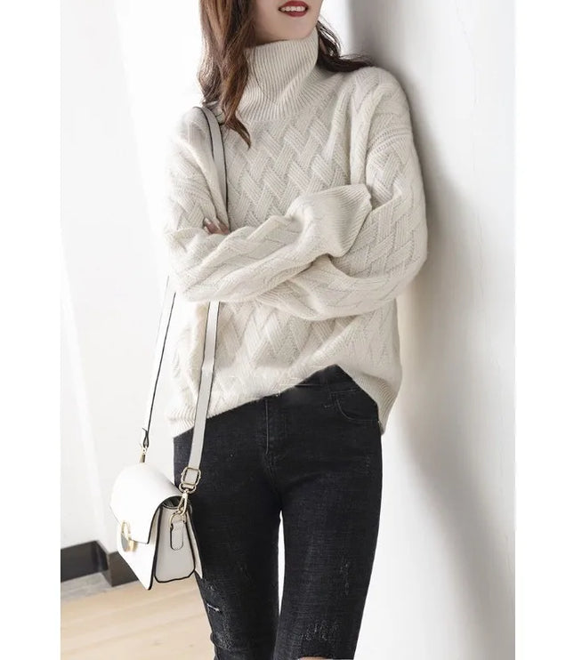 Women's Roll Neck Diamond Knit Jumper