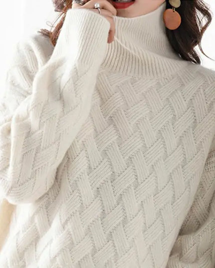 Women's Roll Neck Diamond Knit Jumper
