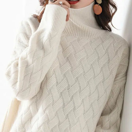 Women's Roll Neck Diamond Knit Jumper