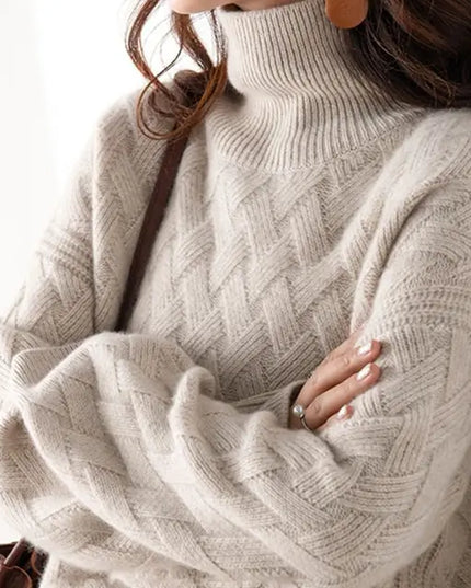 Women's Roll Neck Diamond Knit Jumper