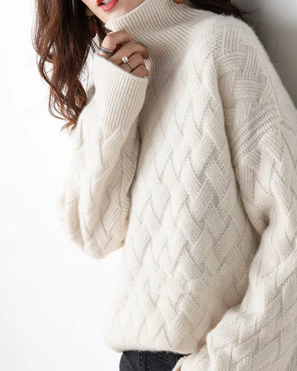 Women's Roll Neck Diamond Knit Jumper