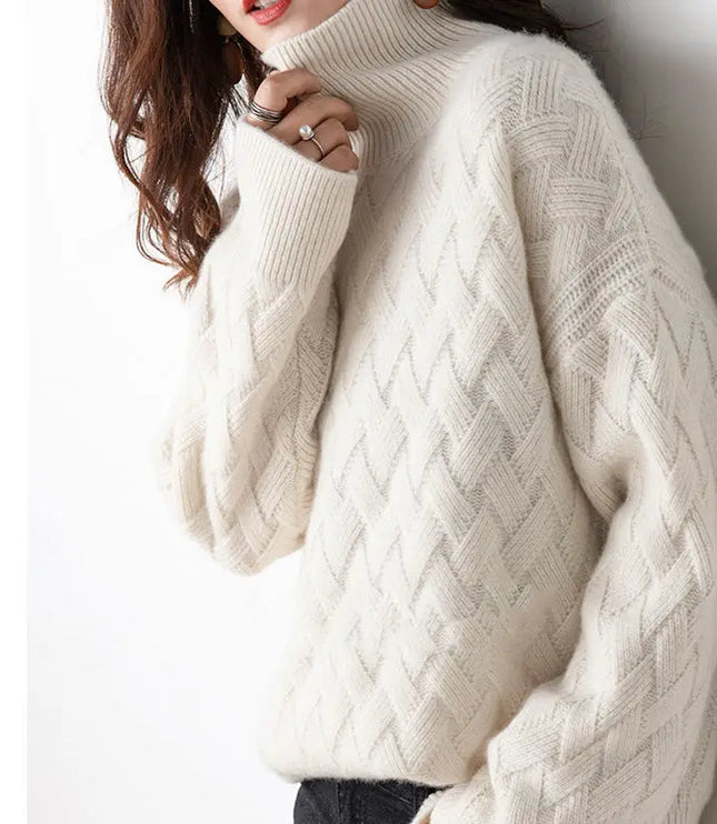 Women's Roll Neck Diamond Knit Jumper