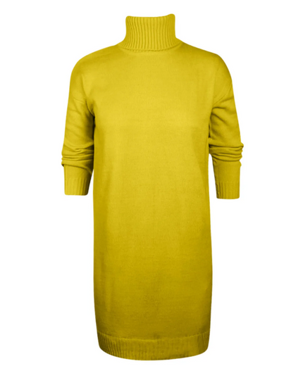 Women's Roll Neck Jumper Dress with Ribbed Cuffs and Hem