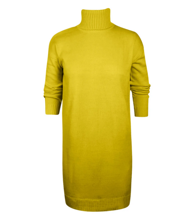 Women's Roll Neck Jumper Dress with Ribbed Cuffs and Hem