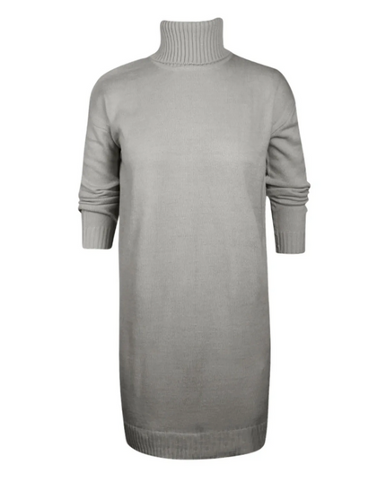 Women's Roll Neck Jumper Dress with Ribbed Cuffs and Hem